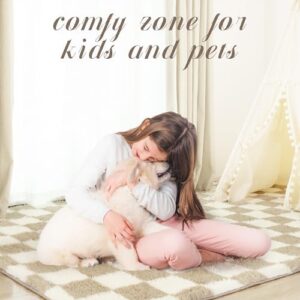 Super Soft Rug for Bedroom, 5x8 Ft Beige and White Area Rug Classic Checkered Shaggy Anti-Skid High Pile Soft Fluffy Rug Fuzzy Carpet for Living Room Bedroom Kids Room Nursery, Dorm Home Decor - Image 7