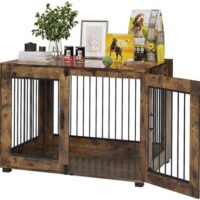 31.5" Dog Crate Furniture - Chew-Resistant Wooden Kennel with Locking Double Doors, Indoor Pet Cage End Table for Medium Breeds