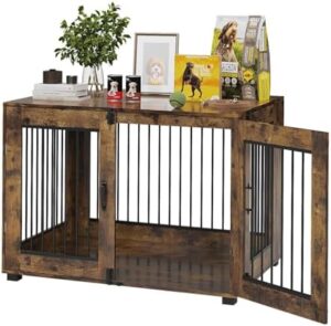 31.5" Dog Crate Furniture - Chew-Resistant Wooden Kennel with Locking Double Doors, Indoor Pet Cage End Table for Medium Breeds