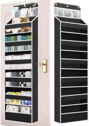 Over the Door Storage, Large Capacity Behind Closet Door Organizer for Bedroom Nursery to Store Diaper Kids Toys Shoes Sundries Over Door Hanging Organizer with 6 Tier Clear Deep Pockets 1 Pack