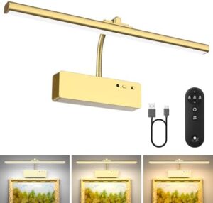 Picture Light with Remote, 15.35inch Wireless Rechargeable Battery Wall Light for Paintings, 3 Colors Paintings Light Dimmable and Timer Metal Art Light for Display, Wall, Artwork, Gallery (Gold) - Image 9