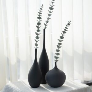 Black Ceramic Vase Modern Boho Wabi-Sabi Flower Vase Set of 3 Decorative Aesthetic Vases for Centerpieces Pampas Matte Minimalist Vases for Living Room Table Shelf Home Decor Gift - Image 3
