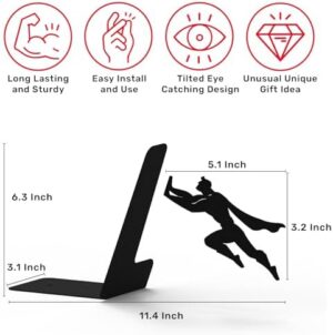 Artori Design Book Ends to Hold Books Heavy Duty - Hidden Metal Bookends for Shelves Desk or countertop - Bookend Book Holder for Home Decorative - Gift for Book Lovers and Home Décor (Book&Hero) - Image 4