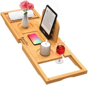 Premium Bamboo Bathtub Tray Caddy - Bath Tub Tray Table for Bathtub - Bath Caddy Tray for Bathtub, Expandable Size, Fits Most Bath Tubs