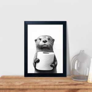 Bathroom Picture Wall Decor, Framed Black and White Bathroom Wall Art, Toilet Paper in Little Funny Raccoon's Hand Animal Canvas Print Painting - Image 5