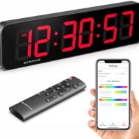 15.2" Large Digital Wall Clock with Seconds, App & Remote Control, Customizable RGB Colors, Alarms, Stopwatch, Countdown, Timer Clock for Home Gym Living Room Office Garage Decor