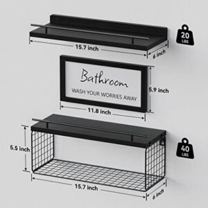 WOPITUES Floating Shelves for Bathroom Wall Decor Sign, Bathroom Organizers and Storage, Bathroom Shelves Over Toilet with Metal Guardrail-Black - Image 3
