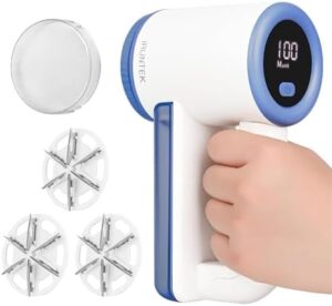 iRUNTEK Fabric Shaver, Rechargeable Lint Shaver, Electric Lint Remover with LED Display & Big Trash Box, Sweater Shavers to Remove Pilling, 3-Speeds Fuzz Remover for Clothes, Furniture, Couch, Blue