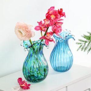 Green Glass Bubble Vase for Flowers, 8.5" Blown Glass Vase for Home Decor, Modern Art Flower Vases Decorative | Table Centerpiece, Olive Plant, Wedding, Living Room, Bookshelf, Office, Entryway - Image 4