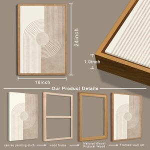 BINCUE Beige Neutral Canvas Wall Art Framed Geometric Abstract Wall Decor Mid Century Modern Artwork Wall Decor for Living Room Bedroom Office 16"x24" Set 3 Gift - Image 7