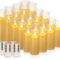 Flickering Flameless Candles Battery Operated with Remote and 2/4/6/8 H Timer Plexiglass Led Pillar Candles with Realistic Moving Wick Candles for Home Decor Pack of 24 (D2.2"xH 5"6"7")(Ivory)