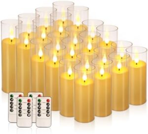Flickering Flameless Candles Battery Operated with Remote and 2/4/6/8 H Timer Plexiglass Led Pillar Candles with Realistic Moving Wick Candles for Home Decor Pack of 24 (D2.2"xH 5"6"7")(Ivory)