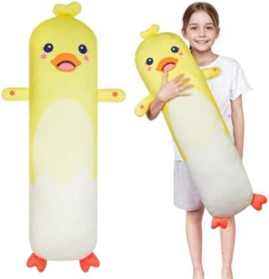Body Pillow for Kids Long Plush Pillows Stuffed Animal Pillow with Removable Insert for Adults Kids Home Decor, Yellow White