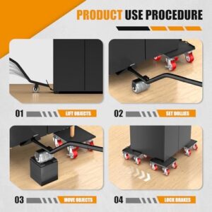 Furniture Dolly,Furniture Mover Pro Set,Furniture Lifter with 5 360° Rotatable Rubber Universal Wheels,Carbon Steel Panel Furniture Movers,Maximum Load 3307LBS.Red. - Image 5