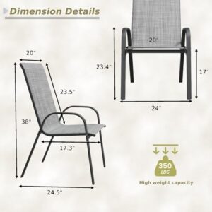 Patio Chairs Set of 4, Outdoor Stackable Dining Chairs with High Back for All Weather, Outdoor Furniture with Breathable Textile Fabric for Garden, Backyard Deck, Pool Side, Grey - Image 3