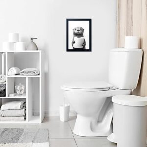 Bathroom Picture Wall Decor, Framed Black and White Bathroom Wall Art, Toilet Paper in Little Funny Raccoon's Hand Animal Canvas Print Painting - Image 6