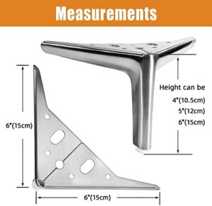 6-inch Furniture Legs, Legs for Furniture Set of 4, Modern Furniture Feet for Cabinet Sofa Couch Table Chair Bed Dresser Wardrobe Risers DIY Replacement-Brushed Satin Nickel - Image 2