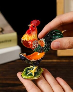 Hand Painted Trinket Box Enamel Vintage Jewelry Box Rooster Hinged Metal Jewelry Organizer Decorative Treasure Box Unique Valentine's Day Gifts Anniversary - Image 4