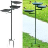 43" H Bird Baths for Outdoors, Free Standing Bird Bath and Feeder 3 in 1, Metal Birdbaths and Feeders with 4-Prong Stake, Tall Heavy Duty Birdbath, Antique Green Bird Bath Stand