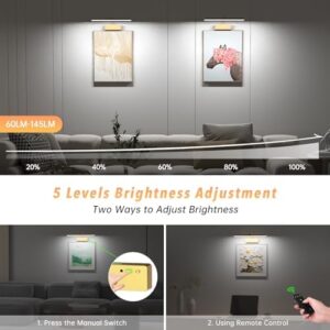 Picture Light with Remote, 15.35inch Wireless Rechargeable Battery Wall Light for Paintings, 3 Colors Paintings Light Dimmable and Timer Metal Art Light for Display, Wall, Artwork, Gallery (Gold) - Image 4