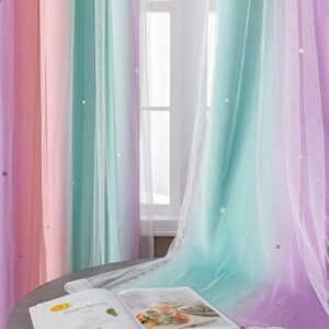 XiDi Blackout Curtains for 84 inches Long, Girls Bedroom Decro, Window Ombre Curtains 2 Panel Sets, Kids Room Unicorn Princess Theme Home Decor Colorful Rainbow Design Pink/Purple/Green - Image 7