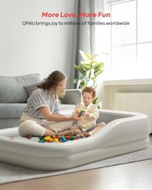 QPAU Larger Inflatable Toddler Travel Bed, Portable Kids Air Mattress with Built-in Bumpers, Fast Electric Pump, Separate Mattress Design, for Home, Grandma's, Camping, and Vacation, Grey - Image 7