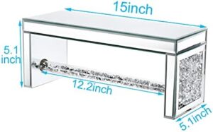 TACIDON Glass Mirrored Wall Shelf. Wall Mounted for Over Toilet. Glamorous Crystal Diamond Glass Towel Bar. Decorative Storage Glass Shelf for Bathroom, Kitchen or Bedroom.(Silver) - Image 3
