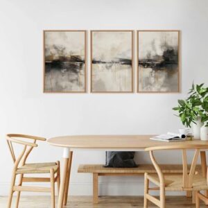 HOURIA Large Abstract Gray Framed Canvas Wall Art Set,Neutral Brown Wall Decor,Minimalist Black Brown Wall Painting,Modern Illustrations Tan Art Print for Living Room, Bedroom, Office- 24"x36"x3 - Image 2