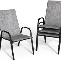 Patio Chairs Set of 4, Outdoor Stackable Dining Chairs with High Back for All Weather, Outdoor Furniture with Breathable Textile Fabric for Garden, Backyard Deck, Pool Side, Grey