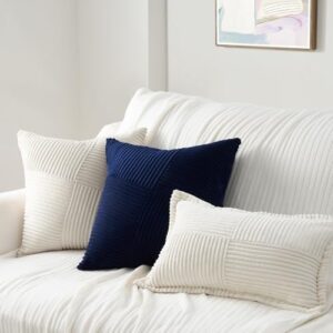 Topfinel Fall Pillow Covers Set of 2 Soft Corduroy Boho Strip Textured Blue Pillow Covers Modern Farmhouse Cute Autumn Home Decor Blue Living Room Sofa Couch Bed 45x45 cm - Image 5