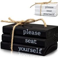 Farmhouse Bathroom Decor - Funny Rustic Wooden Mini Books for Your Restroom Shelf - The Perfect Small Decorative Accent for The Guest Bathroom - Black
