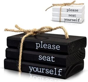 Farmhouse Bathroom Decor - Funny Rustic Wooden Mini Books for Your Restroom Shelf - The Perfect Small Decorative Accent for The Guest Bathroom - Black