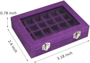 Velvet Jewelry Box 24 Grid Jewelry Ring Display Organiser Box Tray Holder Earrings Storage Case for Girls Wife Mom Women (Purple) - Image 2