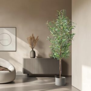 Artificial Olive Tree 5FT Tall Faux Silk Plant 60inch Fake Olive Tree with Trunk and Lifelike Fruits for Home Office Decor Indoor 1pack - Image 7
