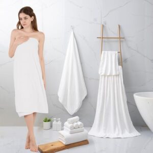 8 Piece Oversized Bath Towels Set White,2 Extra Large Bath Sheets,2 Hand Towels and 4 Washcloths 600 GSM Soft Bathroom Towel,Highly Absorbent Quick Dry Towels Set for Bathroom,Hotel and Spa - Image 7