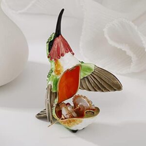 Hand Painted Enamel Hummingbird Trinket Box for Home Decor, Hinged Jewelry Organizer for Ring Earrings, Unique Figurine Keepsake Collectible Personalized Elegant Handmade Ornament (Hummingbird-1) - Image 4