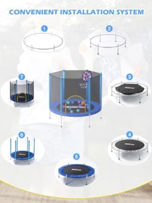 BLUERISE Trampoline 55IN 6FT Toddler Trampoline for Kids Indoor Outdoor Play for Kids Trampoline Basketball Hoop Attachment with Enclosure Net Easy to Assemble Outdoor Indoor Trampoline - Image 8