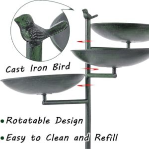 43" H Bird Baths for Outdoors, Free Standing Bird Bath and Feeder 3 in 1, Metal Birdbaths and Feeders with 4-Prong Stake, Tall Heavy Duty Birdbath, Antique Green Bird Bath Stand - Image 5
