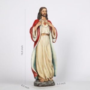 BC Catholic Sacred Heart of Jesus Statue, Jesus Christ Figure, Religious Gifts, Inspirational Indoor Home Decor 16.7" H Renaissance Sculpture Handmade by Buildclassic - Image 2