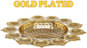 Diya Shape Decorative Urli Bowl for Home Metal Handcrafted for Floating Flowers and Tea Light Candles Home ,Office and Table Decor| Diwali Decoration Items ( 14 Inches), Gold - Image 4