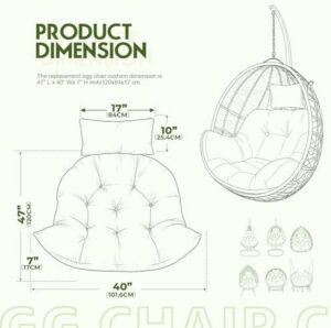 Outdoor Egg Chair Cushion, Waterproof Egg Chair Replacement Cushion, Thickened 7 Inches Hanging Chair Cushion, U-Shaped Cushions with Headrest for Outdoor Furniture 47x40x7 Inches (Gray) - Image 5