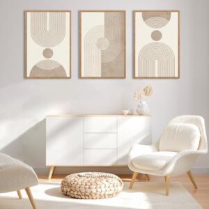 BINCUE Beige Neutral Canvas Wall Art Framed Geometric Abstract Wall Decor Mid Century Modern Artwork Wall Decor for Living Room Bedroom Office 16"x24" Set 3 Gift - Image 4