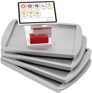 Wooden Bakery Playset Pretend Stand for Kids - 25 Piece Bake Shop Cafe Counter with Food, Donuts, Cake, Chalkboard, Cash Register, Trays & More- Durable Construction for Creative Playtime- Girls Gift - Image 9