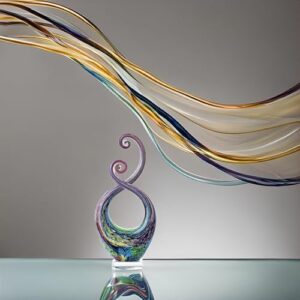 15" Tall Hand Blown Glass Abstract Sculpture with Base | Outdoor-Ready Handcrafted Glass Decor for Patio, Garden, Home & Office Display - Image 5