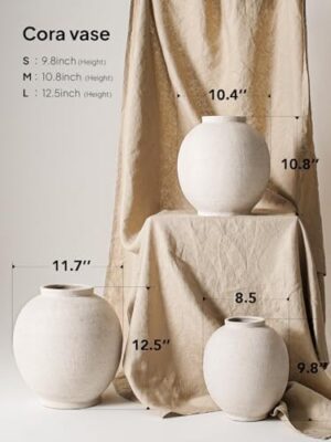 Ceramic Rustic Vase, 10.8 Inch Farmhouse Minimalist Tall Flower Vase for Table, Living Room, Home Decor, Bathroom, Holiday, Wedding, Set of 1, Sandstone White - Image 4
