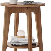 VASAGLE Side Table, Small Round End Table with Lower Shelf, Nightstand for Small Spaces, Living Room, Bedroom, Rustic Walnut ULET283T41