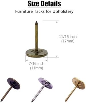 Maozaa Flat Head Upholstery Tacks, 100Pcs 7/16 Inch Flat Thumb Tacks, Bronze Vintage Style Decorative Tacks Nails for Furniture Sofa, Furniture Tacks - Image 2