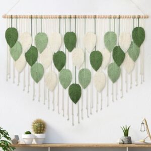 Weldomcor Large Macrame Wall Hanging, Boho Leaves Macrame Tapestry Wall Decor Handmade Woven Hanging Decor Chic Bohemian Wall Art Home Decoration for Bedroom Living Room Nursery Office 51.5"W x 33.5"L