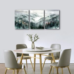 TTHYUEWS Wall Art for Bedroom Wall Decor for Living Room Office Decor Mountain Forest Landscape Wall Pictures Watercolour Paintings Artwork 3 Piece Canvas Art Prints Ready To Hang Home Decoration - Image 5