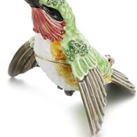 Hand Painted Enamel Hummingbird Trinket Box for Home Decor, Hinged Jewelry Organizer for Ring Earrings, Unique Figurine Keepsake Collectible Personalized Elegant Handmade Ornament (Hummingbird-1)